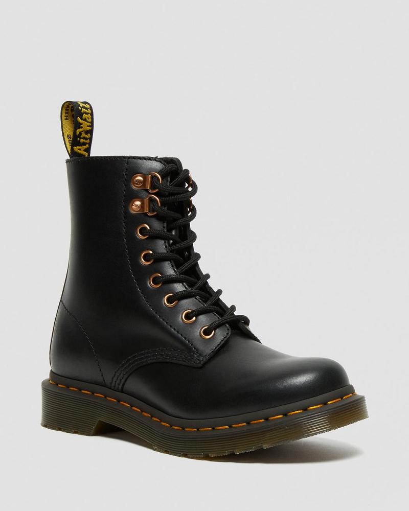 Botas con Cordones Dr Martens 1460 Pascal Rose Gold Hardware Cuero Mujer Negros | MX 587BEX